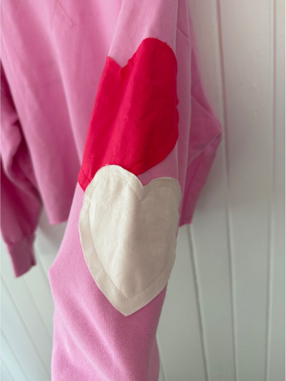 Joy Lab Medium Pink Cropped Sweatshirt with Heart Elbow Patches - Picture 2 of 8